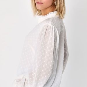 White Dot Button-Up Long Sleeve Top